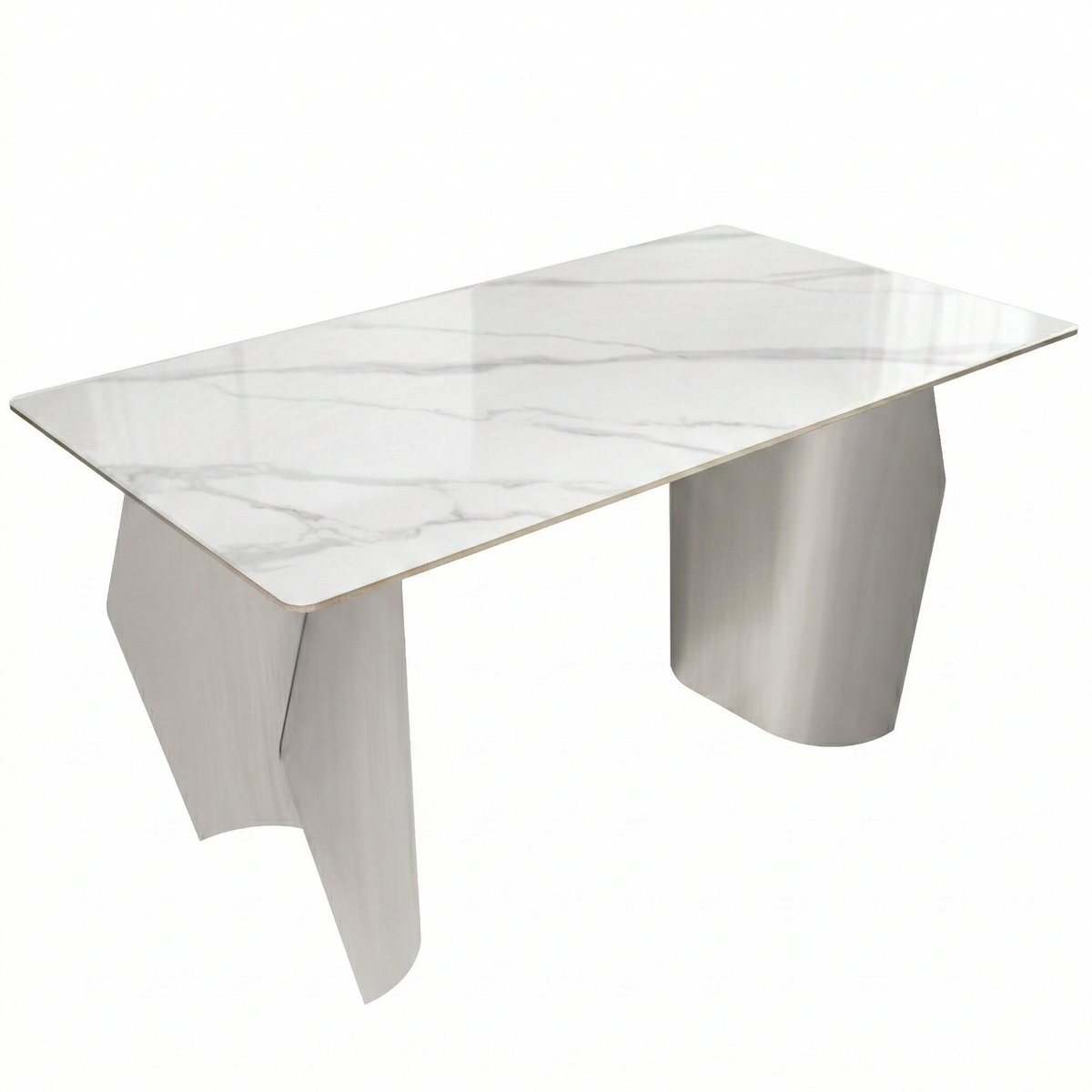 Zelan Dining Table with Rectangular Sintered Stone Tabletop and Stainless Steel Legs