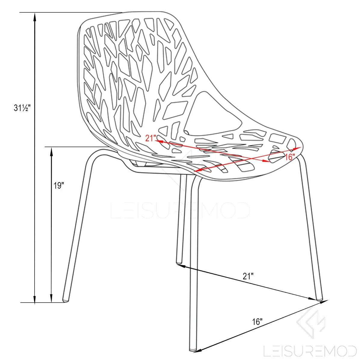 Asbury Polypropylene Dining Side Chair with Forest Cut-Out Design in Chrome - Elax Furniture