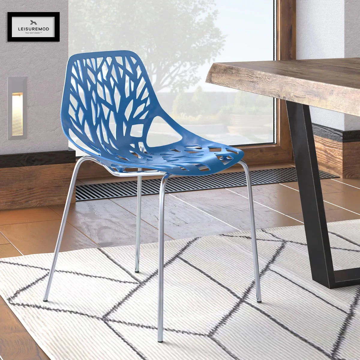 Asbury Polypropylene Dining Side Chair with Forest Cut-Out Design in Chrome - Elax Furniture