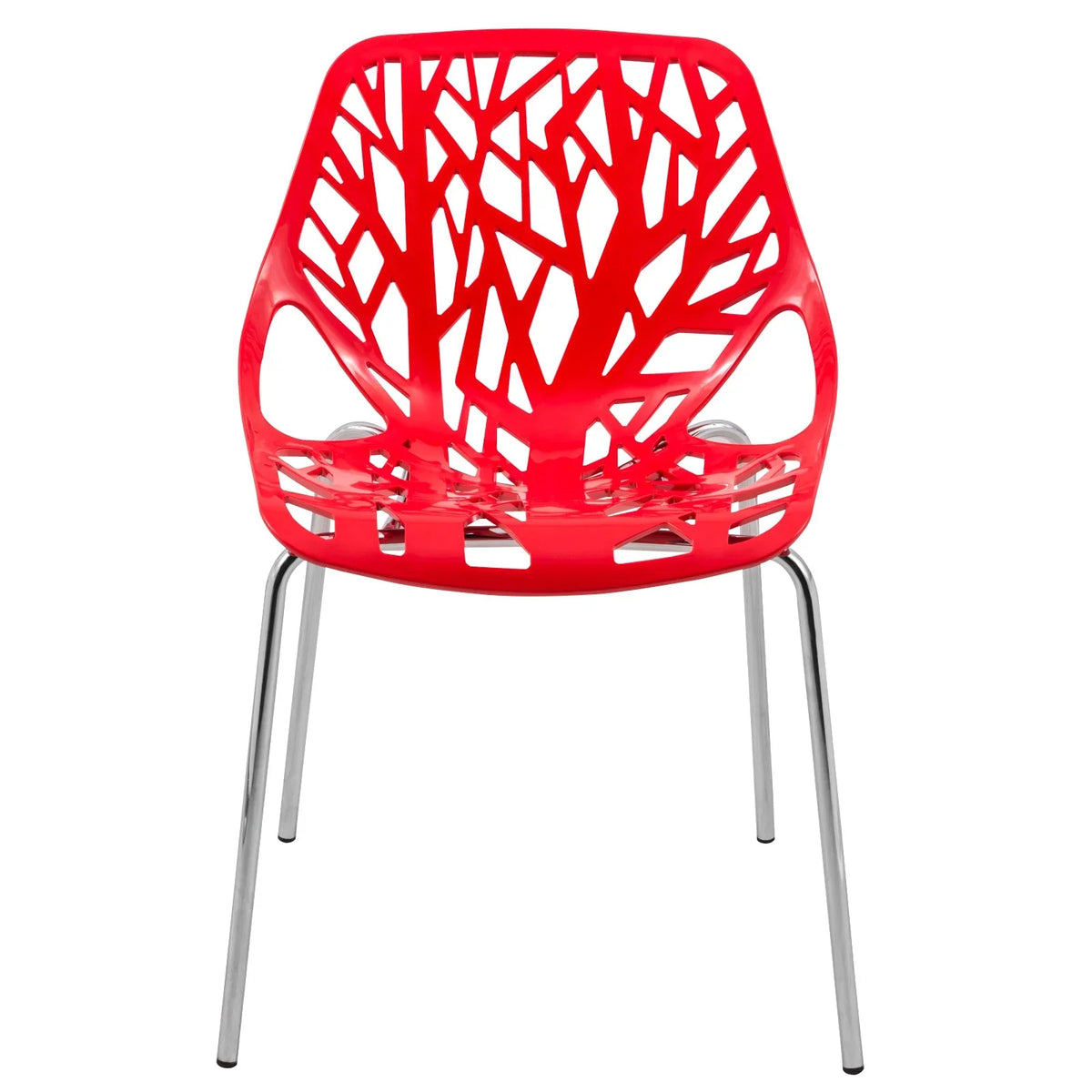 Asbury Polypropylene Dining Side Chair with Forest Cut-Out Design in Chrome - Elax Furniture