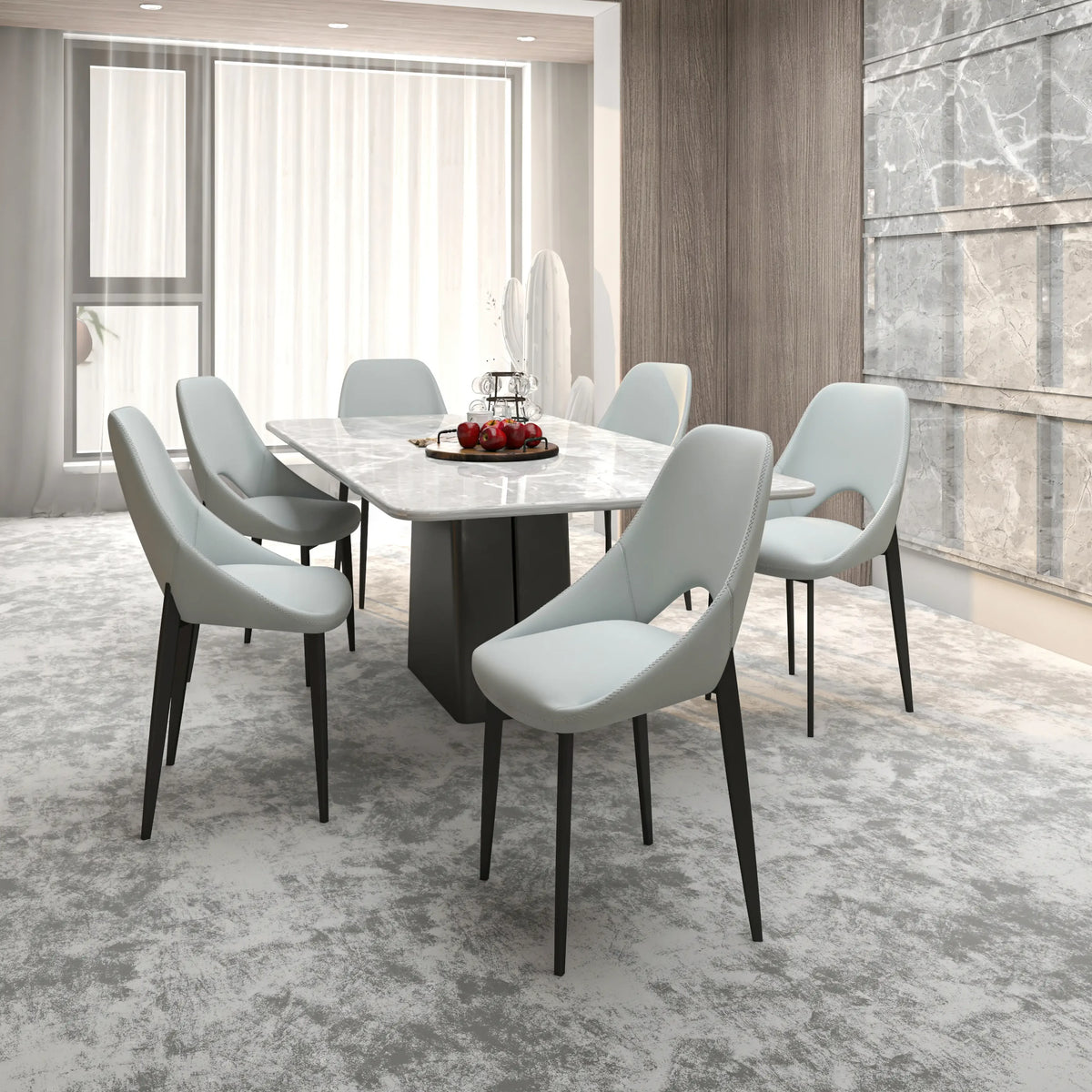 Amalfi Upholstered Dining Chair with a Curved Open Back Design in Black Iron - Elax Furniture