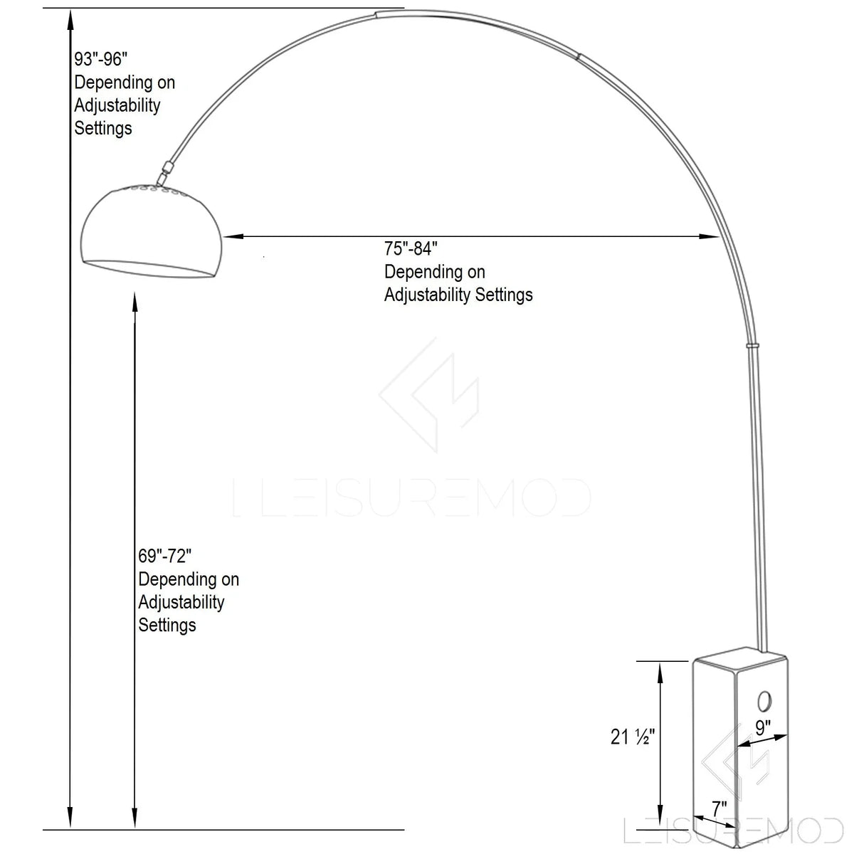 Arco Modern Floor Lamp with Marble Cube Base - Elax Furniture