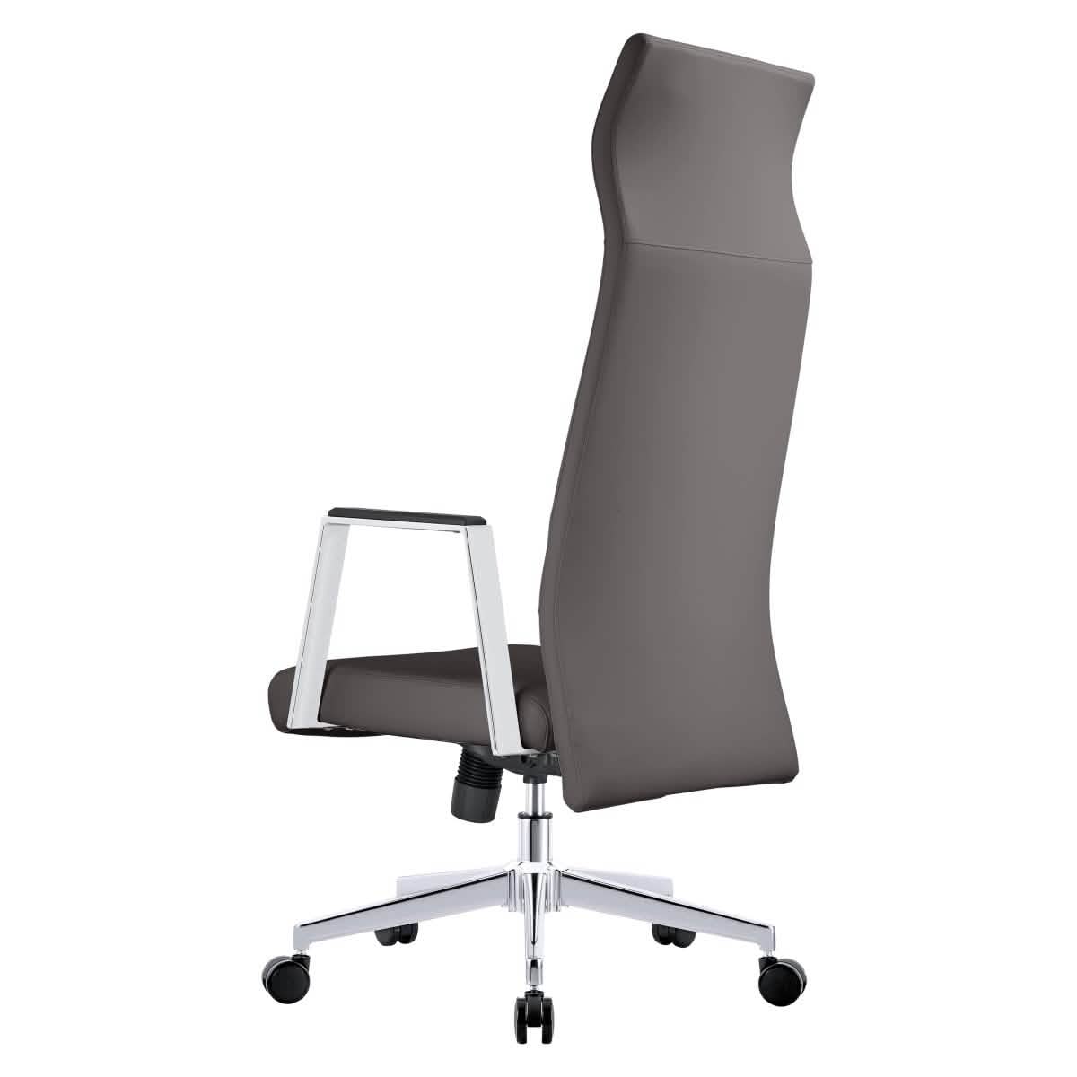 Aleen High-Back Office Chair in Upholstered Leather and Iron Frame with Swivel and Tilt Grey Office Chair Leisuremod