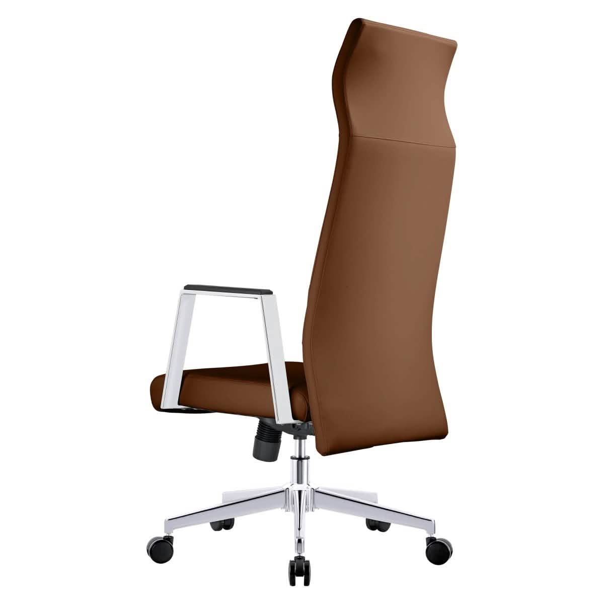 Aleen High-Back Office Chair in Upholstered Leather and Iron Frame with Swivel and Tilt Dark Brown Office Chair Leisuremod