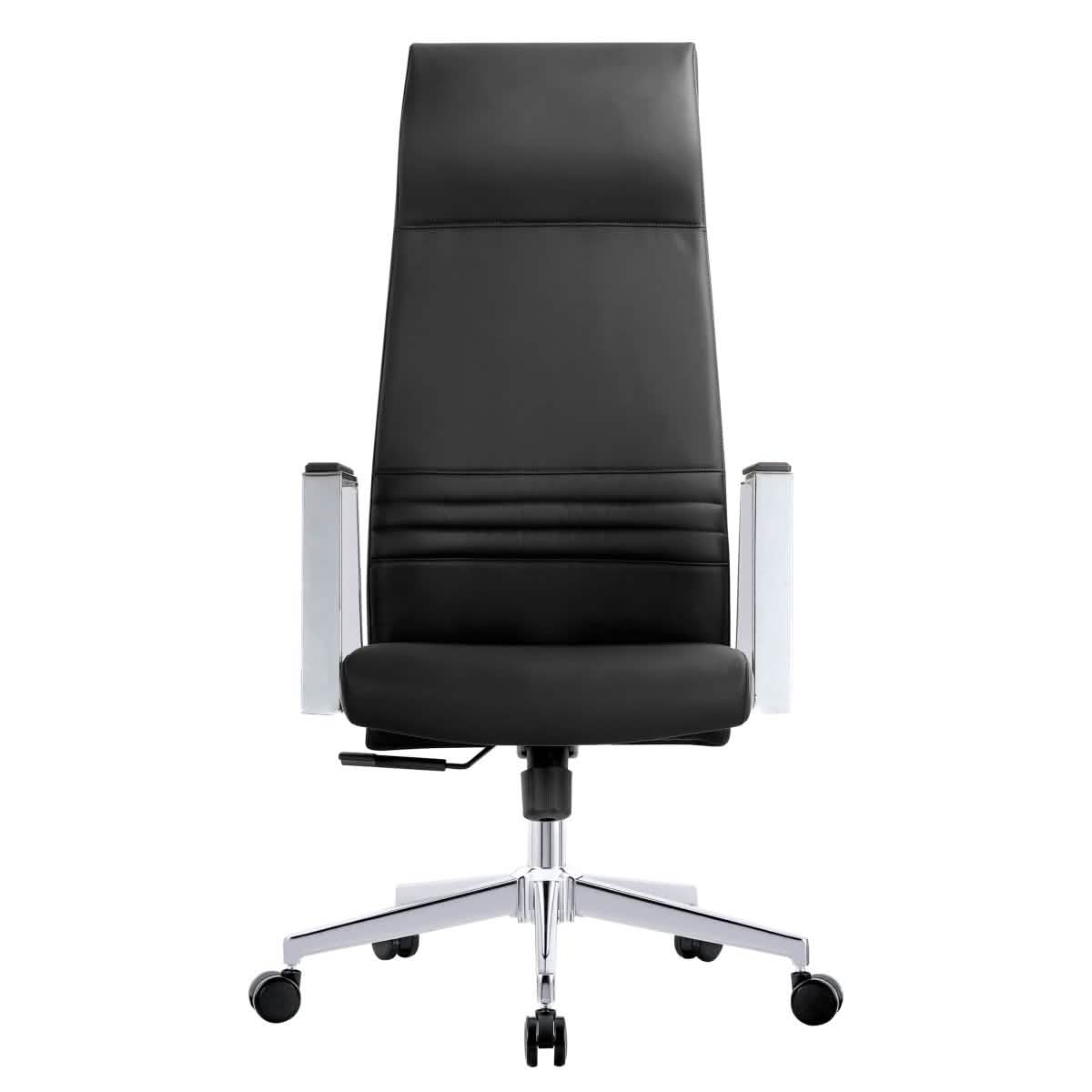 Aleen High-Back Office Chair in Upholstered Leather and Iron Frame with Swivel and Tilt Black Office Chair Leisuremod