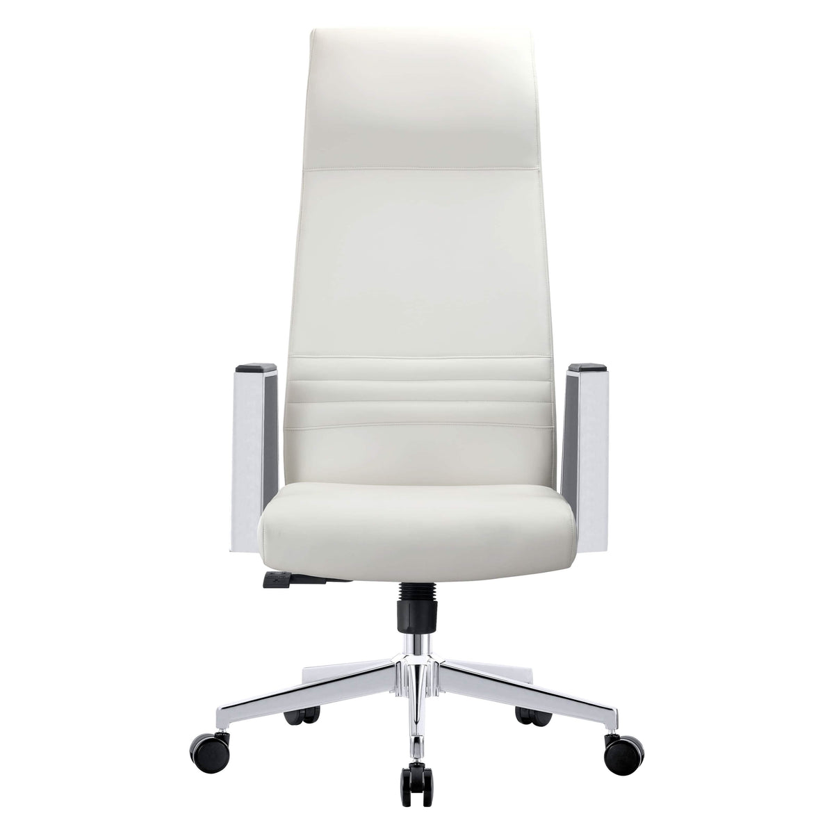 Aleen High-Back Office Chair in Upholstered Leather and Iron Frame with Swivel and Tilt White Office Chair Leisuremod