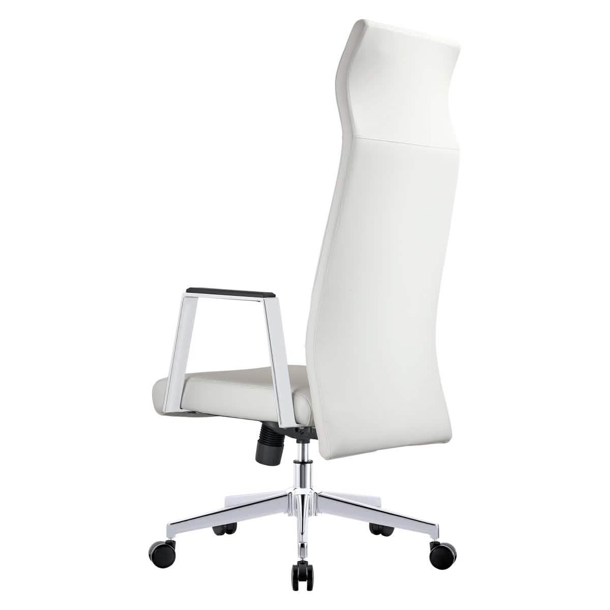 Aleen High-Back Office Chair in Upholstered Leather and Iron Frame with Swivel and Tilt White Office Chair Leisuremod