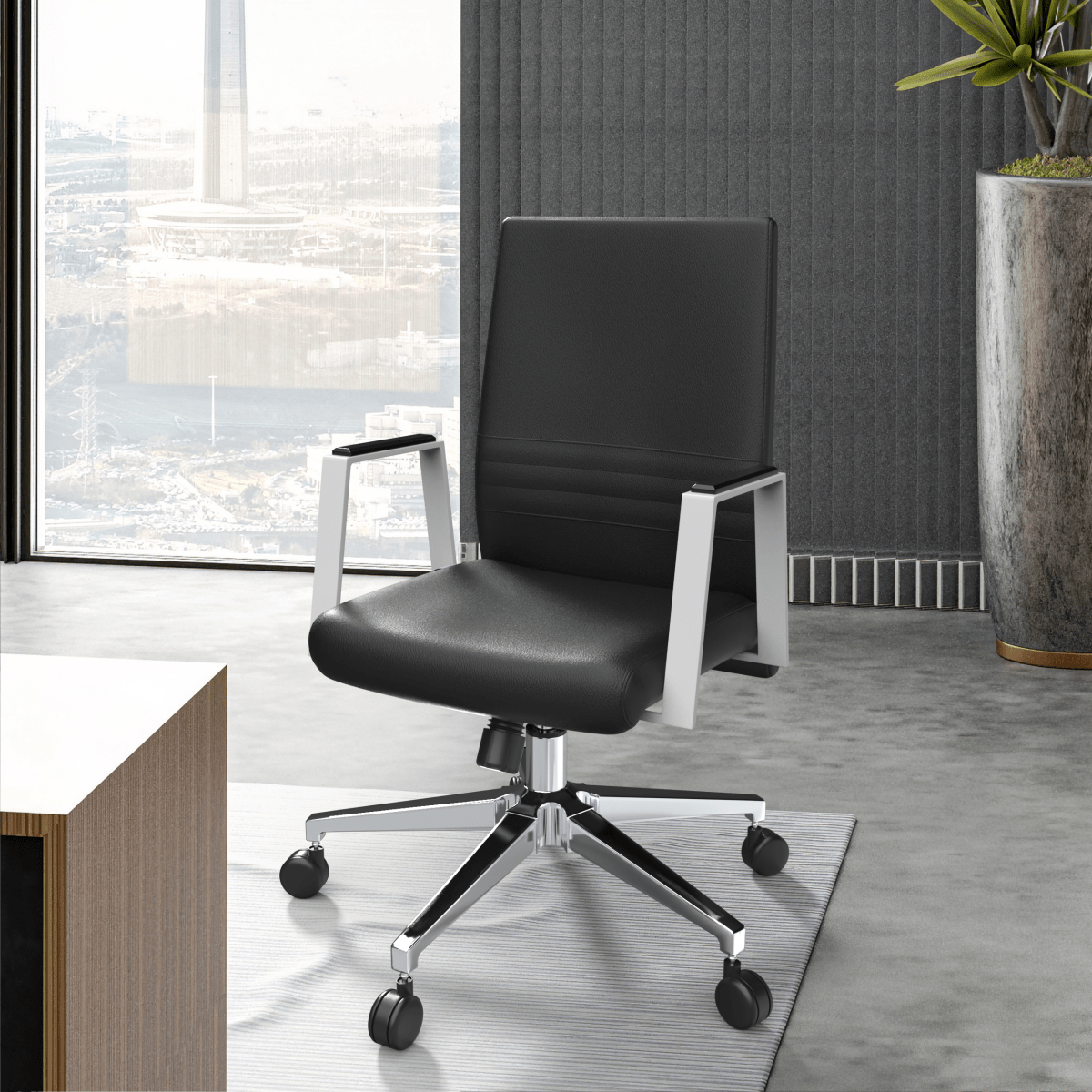 Aleen Leather Office Chair with Adjustable Height, Tilt and 360 Degree Swivel Black Office Chair Leisuremod
