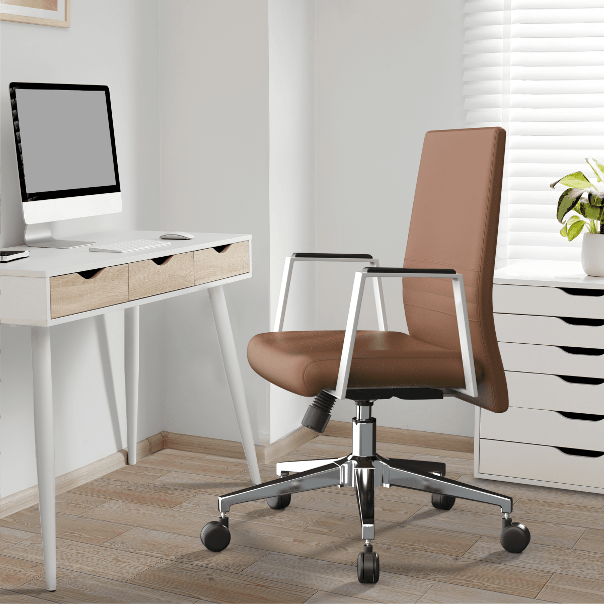 Aleen Leather Office Chair with Adjustable Height, Tilt and 360 Degree Swivel Dark Brown Office Chair Leisuremod