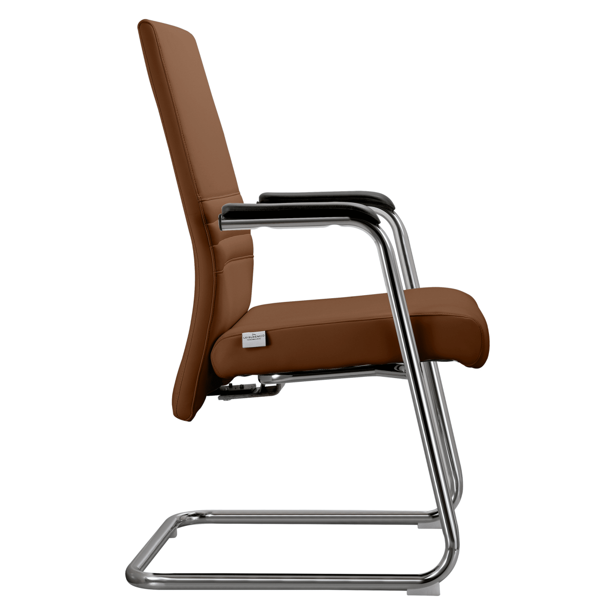 Aleen Office Chair with Upholstered Seat and Metal Armrest Dark Brown Office Chair Leisuremod