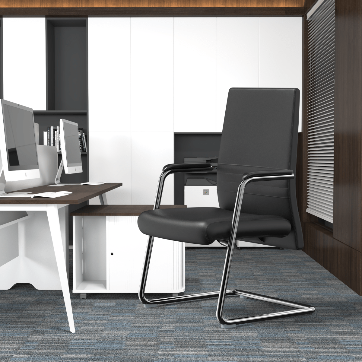 Aleen Office Chair with Upholstered Seat and Metal Armrest Black Office Chair Leisuremod
