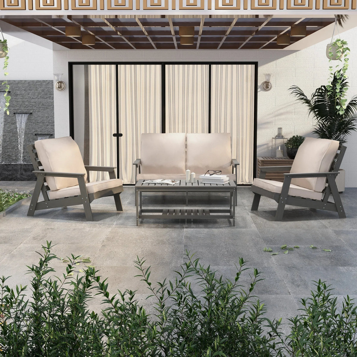 Alpine Outdoor Loveseat in High Impact Polystyrene with Removable Cushions - Elax Furniture