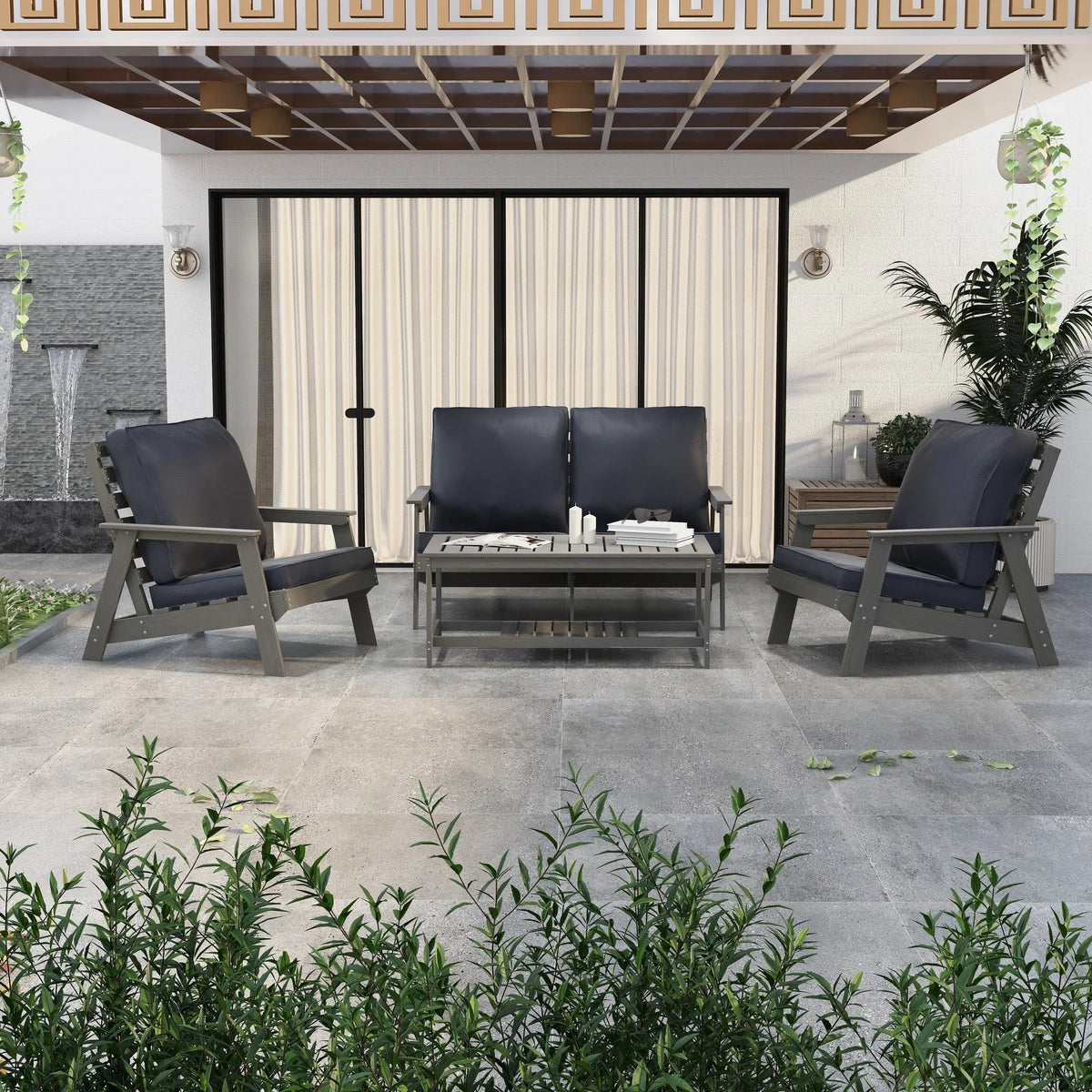 Alpine Outdoor Loveseat in High Impact Polystyrene with Removable Cushions - Elax Furniture