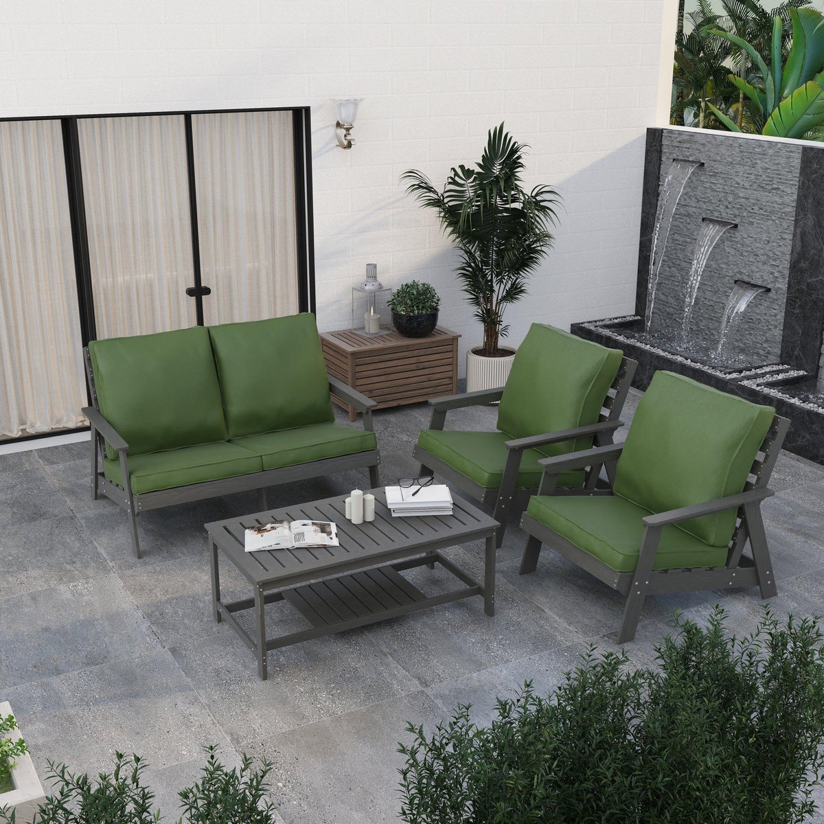 Alpine Outdoor Loveseat in High Impact Polystyrene with Removable Cushions - Elax Furniture