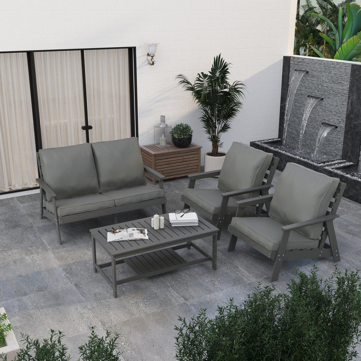 Alpine Outdoor Loveseat in High Impact Polystyrene with Removable Cushions - Elax Furniture