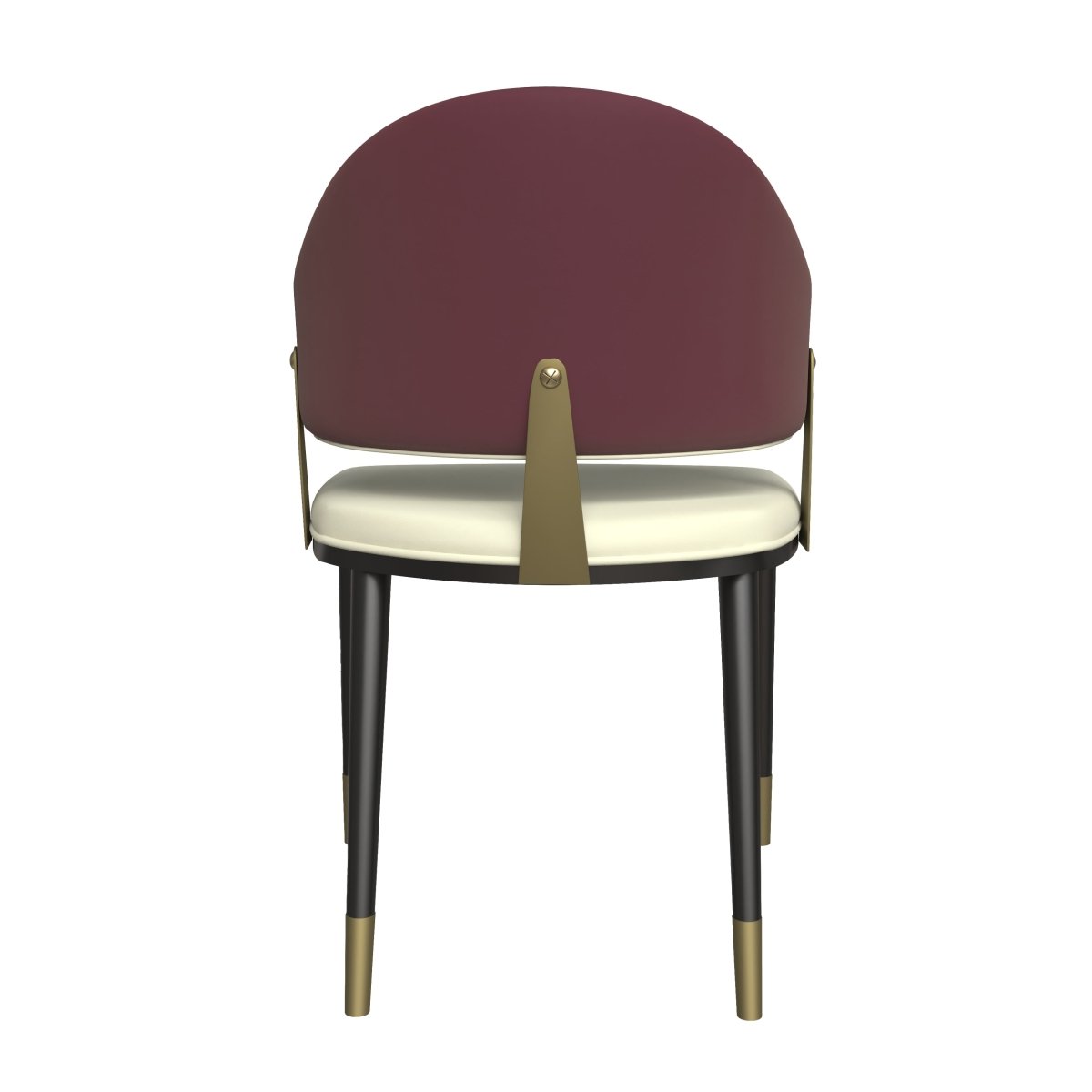 Aria Leather Dining Chair with a Curved Back and Gold Accents Design in Iron Red Dining Chair Leisuremod