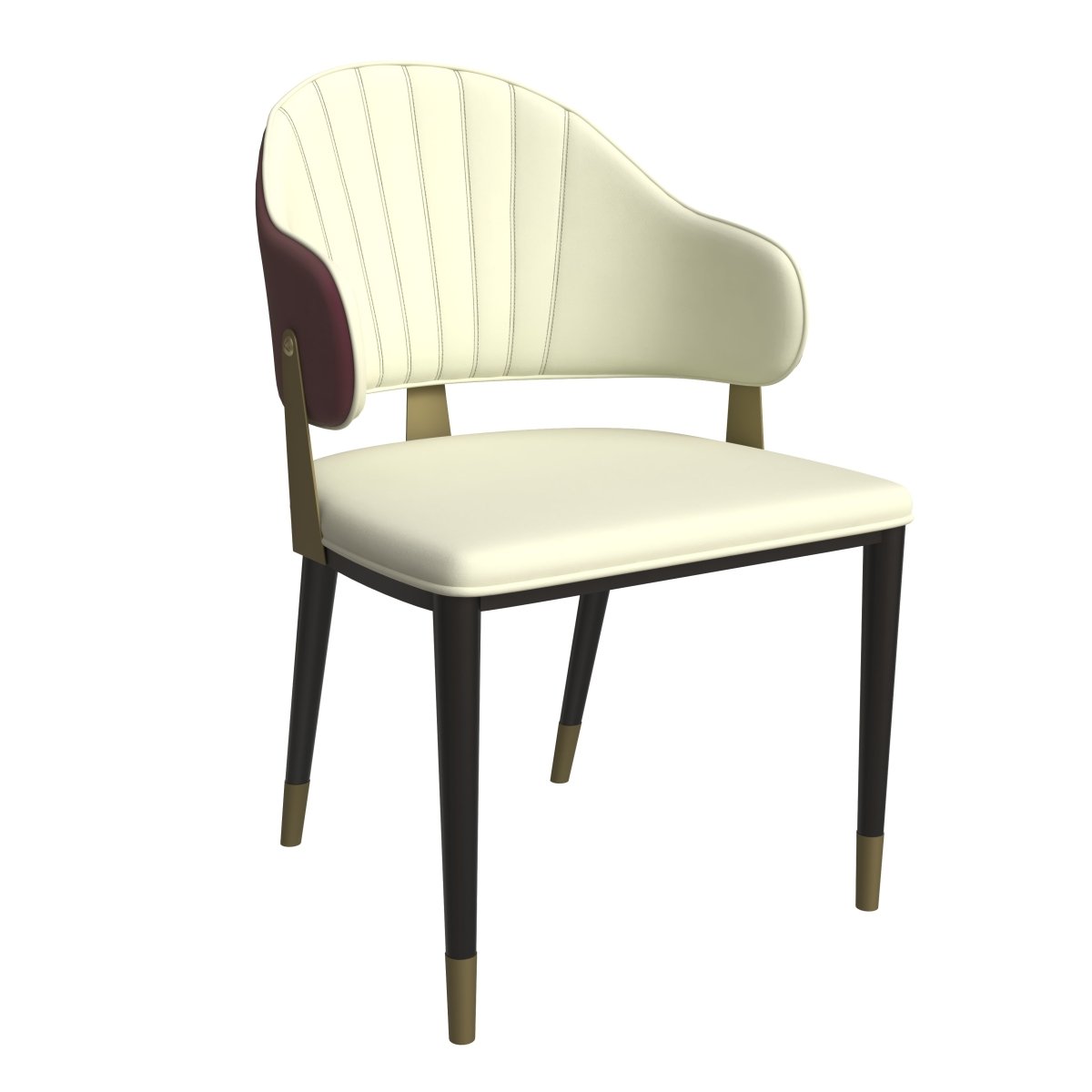 Aria Leather Dining Chair with a Curved Back and Gold Accents Design in Iron Red Dining Chair Leisuremod