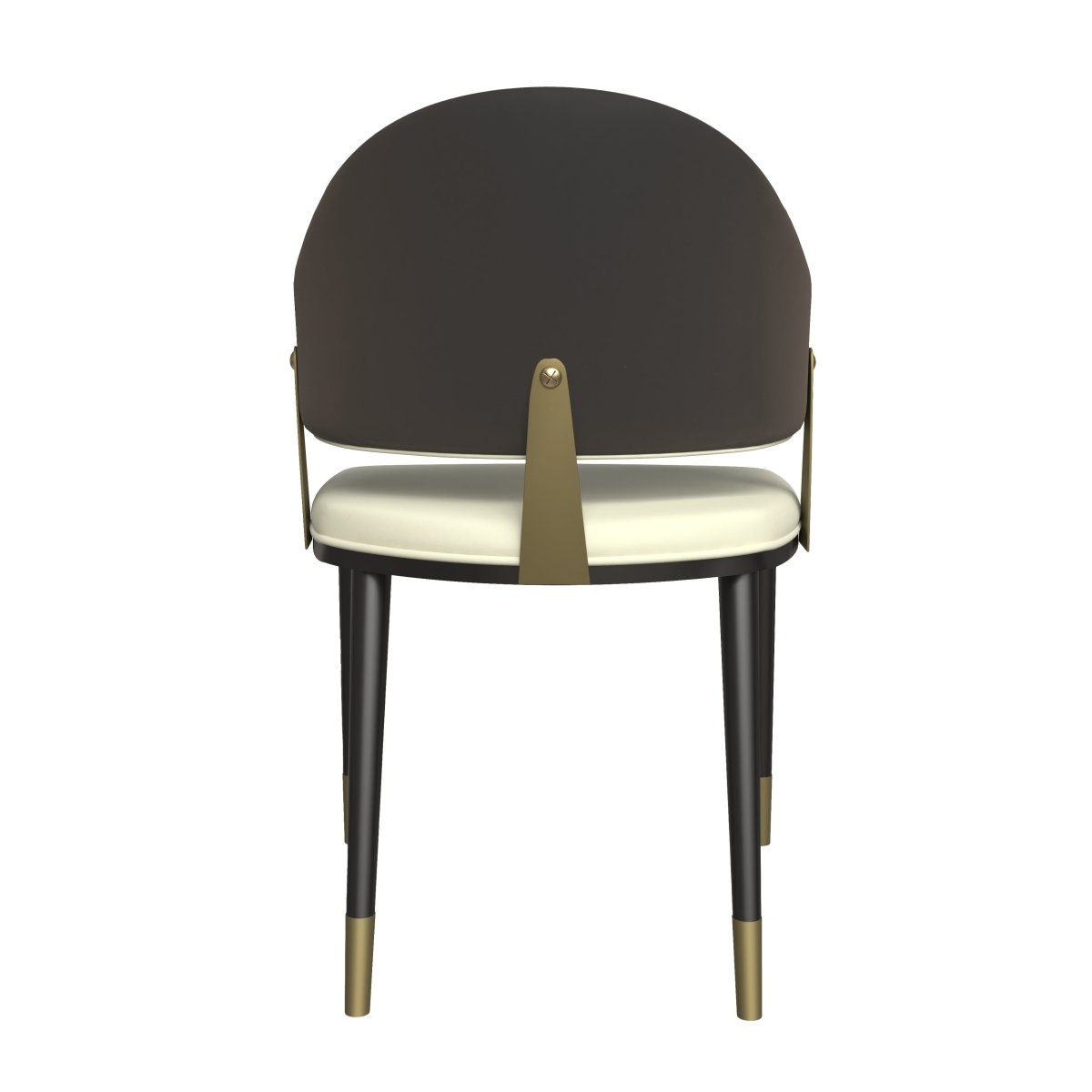 Aria Leather Dining Chair with a Curved Back and Gold Accents Design in Iron Black Dining Chair Leisuremod
