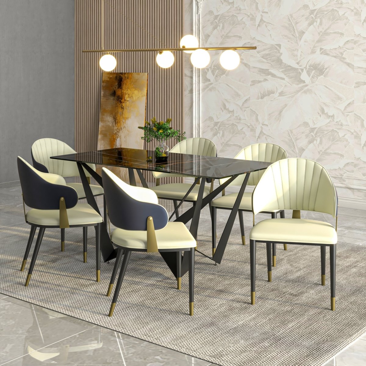 Aria Leather Dining Chair with a Curved Back and Gold Accents Design in Iron Blue Dining Chair Leisuremod