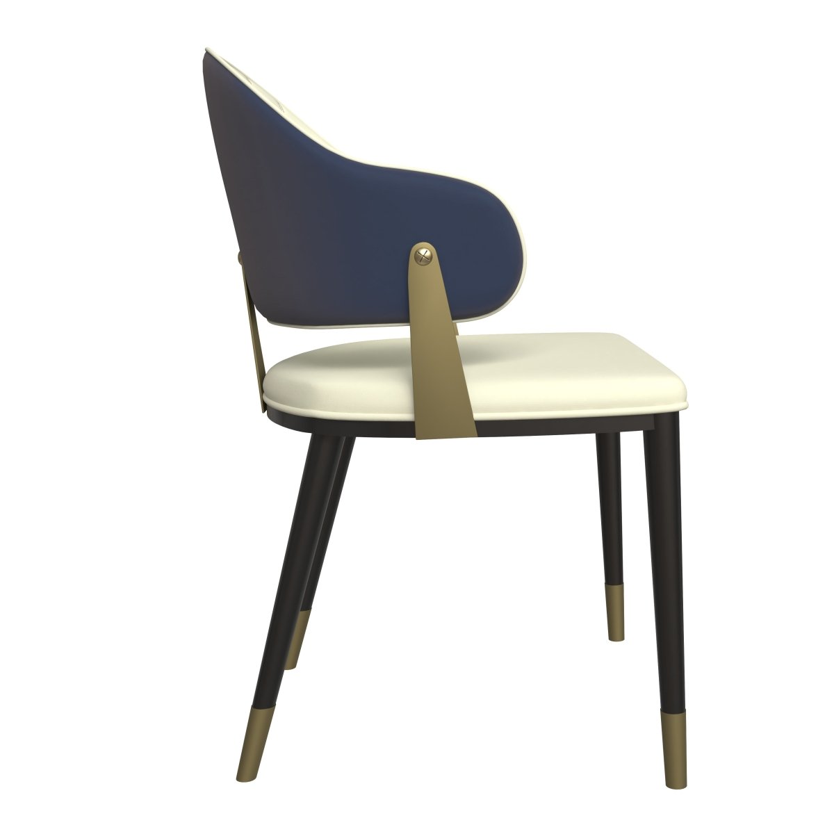 Aria Leather Dining Chair with a Curved Back and Gold Accents Design in Iron Blue Dining Chair Leisuremod
