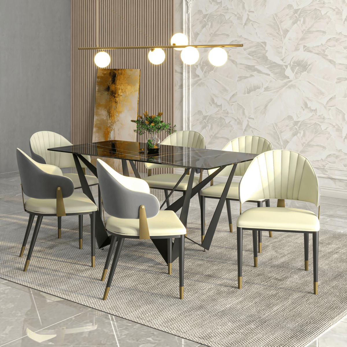 Aria Leather Dining Chair with a Curved Back and Gold Accents Design in Iron Grey Dining Chair Leisuremod