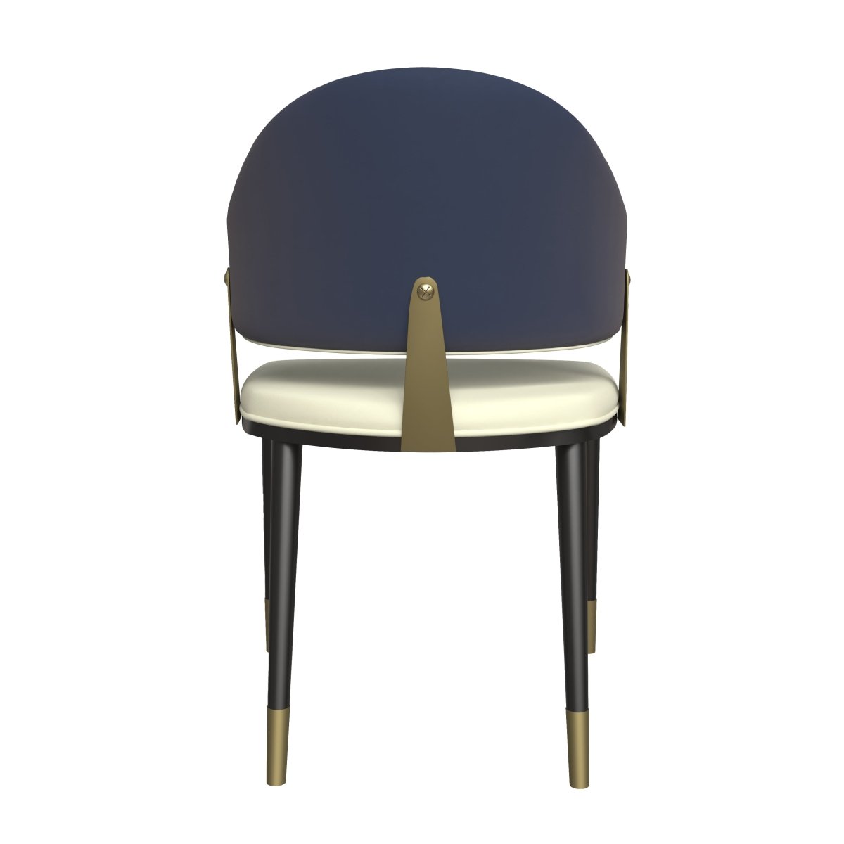 Aria Leather Dining Chair with a Curved Back and Gold Accents Design in Iron Blue Dining Chair Leisuremod