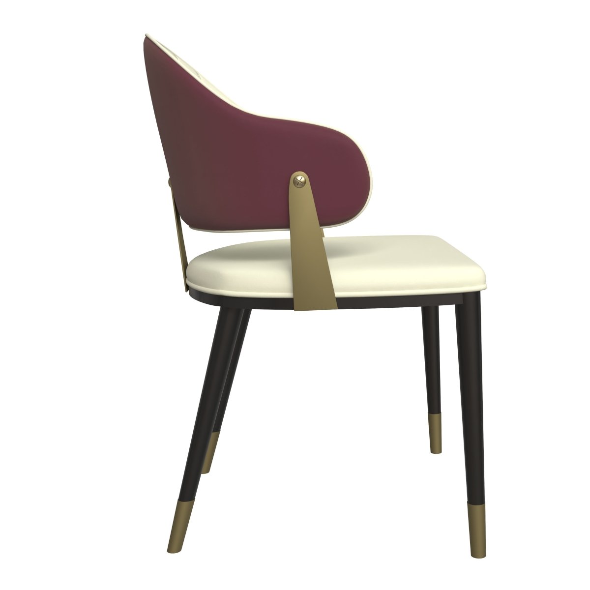 Aria Leather Dining Chair with a Curved Back and Gold Accents Design in Iron Red Dining Chair Leisuremod