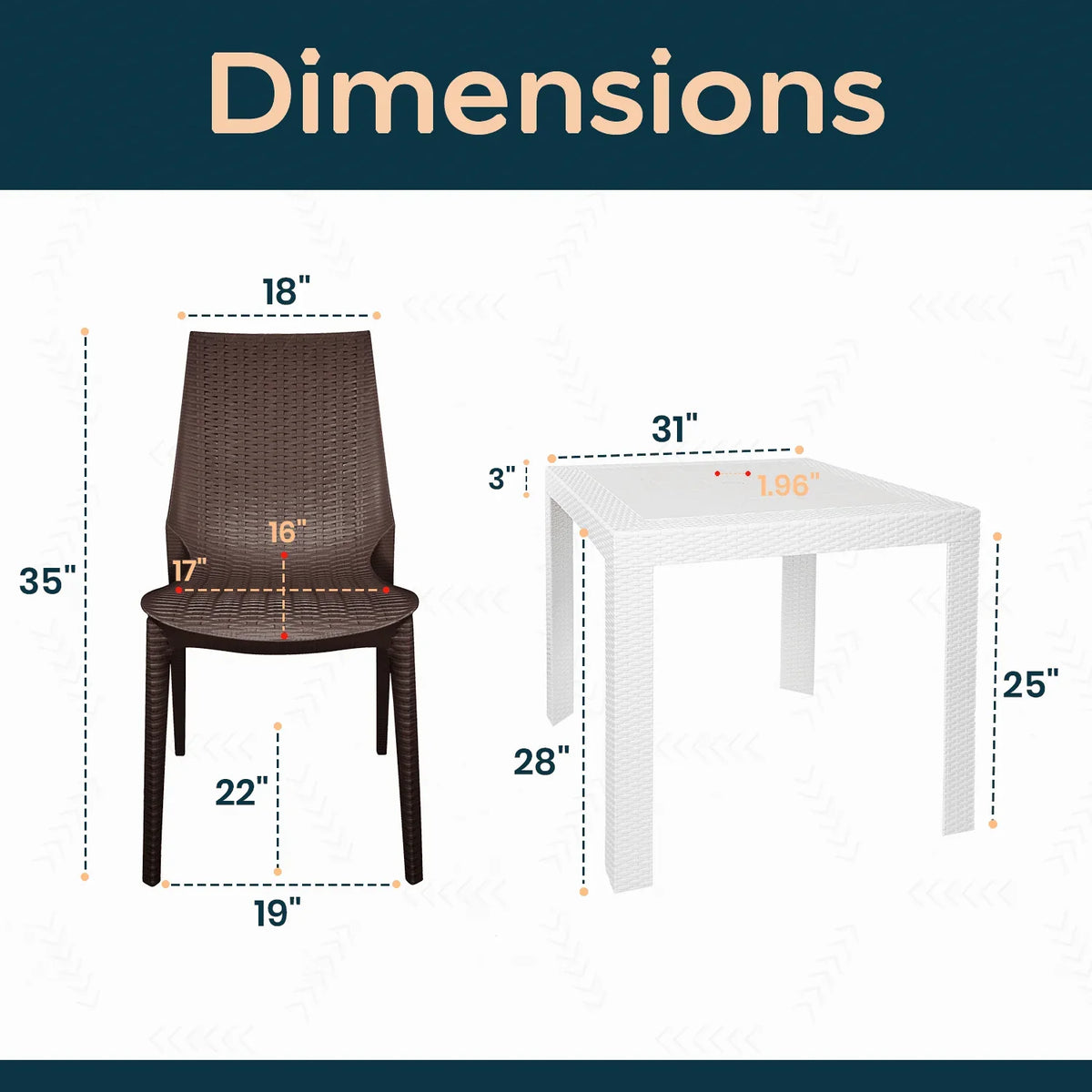 Kent Mid-Century Modern Weave Design 3-Piece Outdoor Patio Dining Set - Elax Furniture