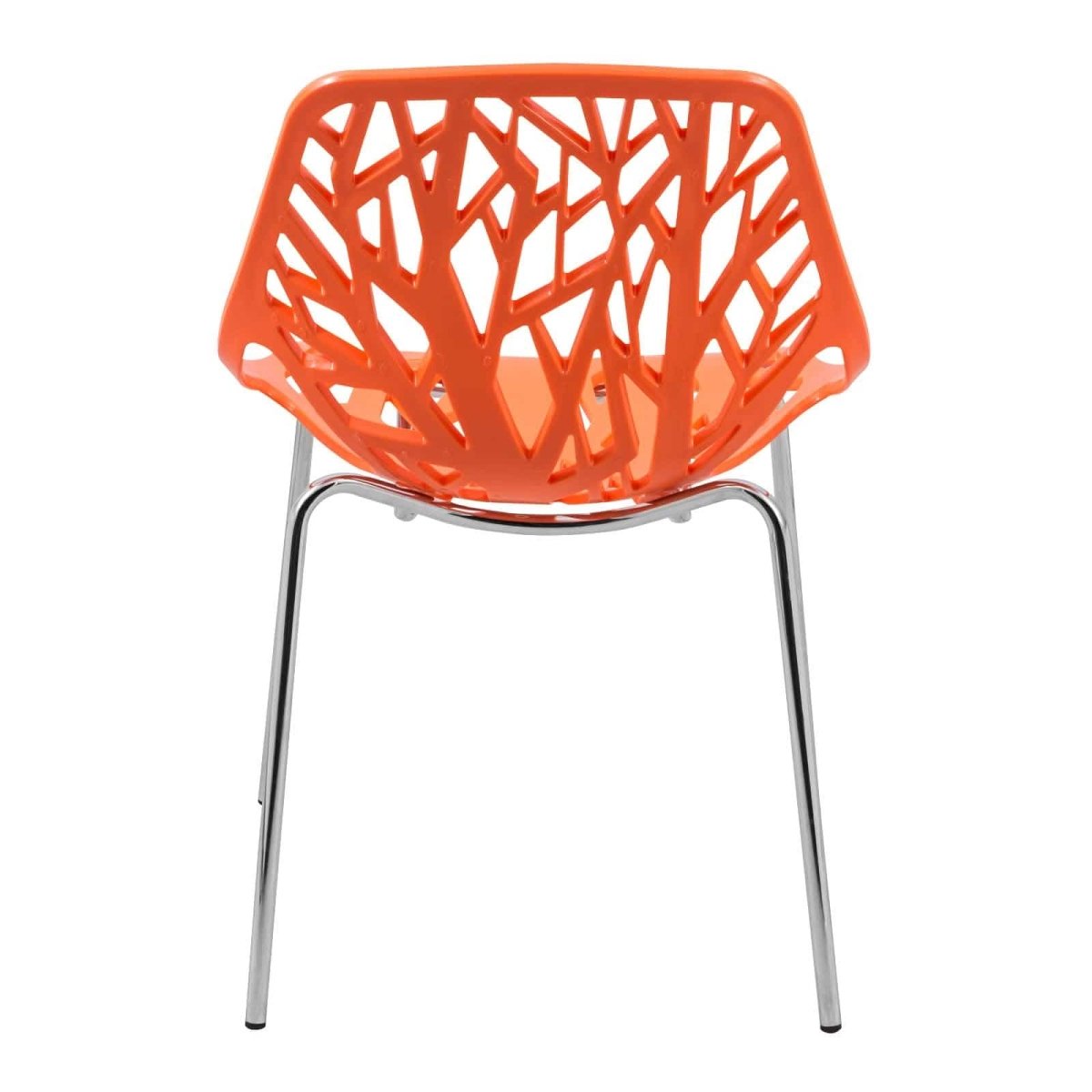 Asbury Polypropylene Dining Side Chair with Forest Cut-Out Design in Chrome Orange Dining Chair Leisuremod