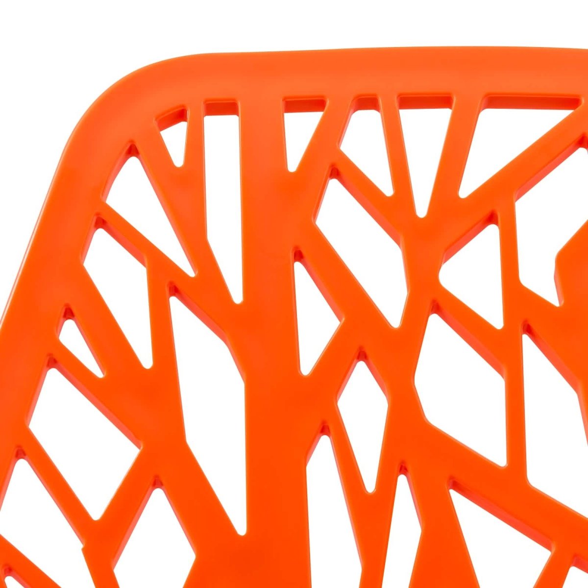 Asbury Polypropylene Dining Side Chair with Forest Cut-Out Design in Chrome Orange Dining Chair Leisuremod