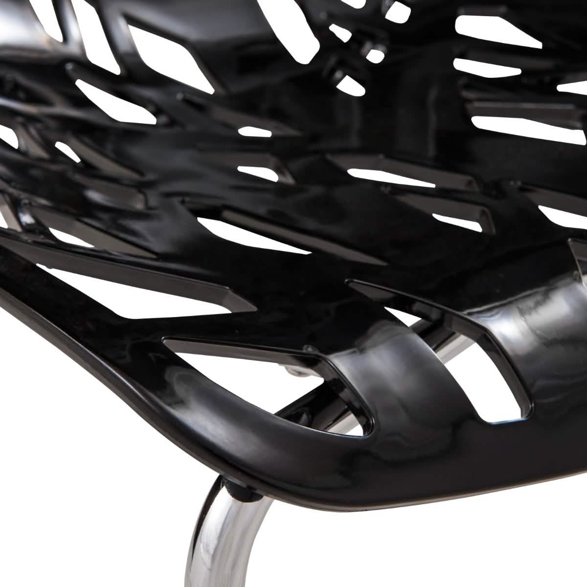 Asbury Polypropylene Dining Side Chair with Forest Cut-Out Design in Chrome Black Dining Chair Leisuremod