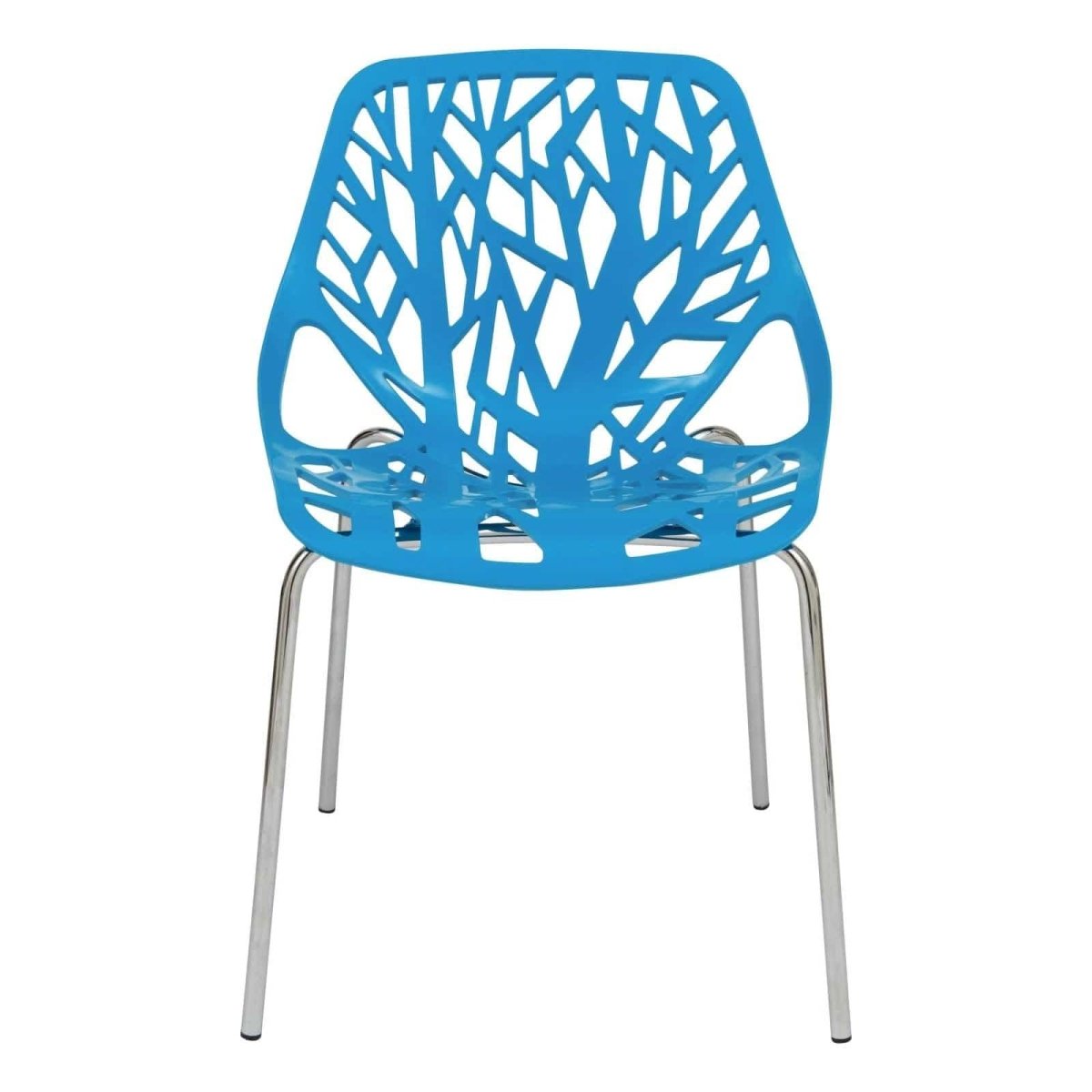 Asbury Polypropylene Dining Side Chair with Forest Cut-Out Design in Chrome Blue Dining Chair Leisuremod