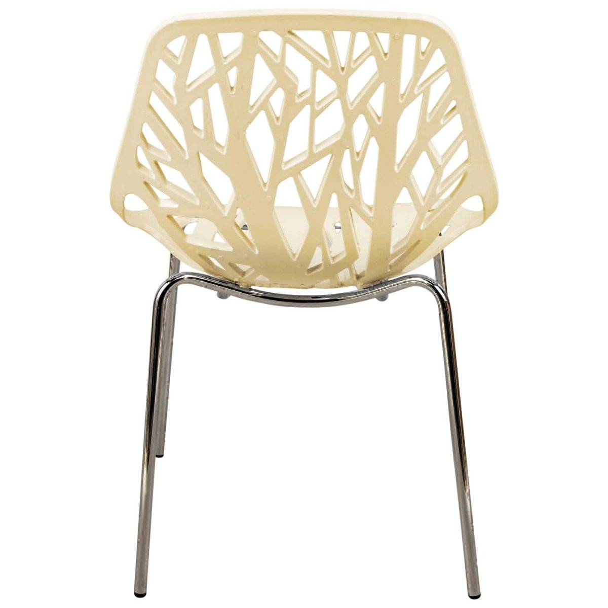 Asbury Polypropylene Dining Side Chair with Forest Cut-Out Design in Chrome Cream Dining Chair Leisuremod