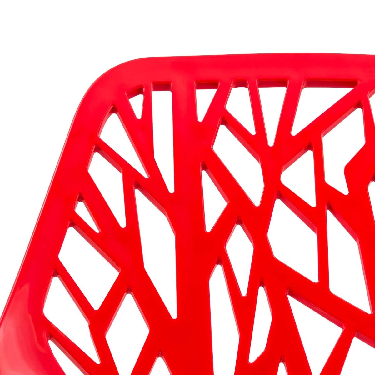 Asbury Polypropylene Dining Side Chair with Forest Cut-Out Design in Chrome Red Dining Chair Leisuremod