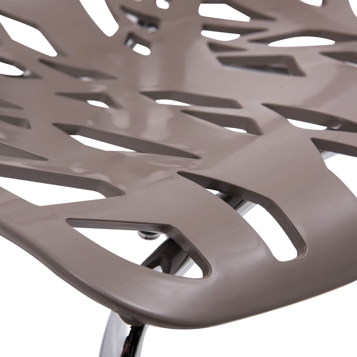 Asbury Polypropylene Dining Side Chair with Forest Cut-Out Design in Chrome Taupe Dining Chair Leisuremod