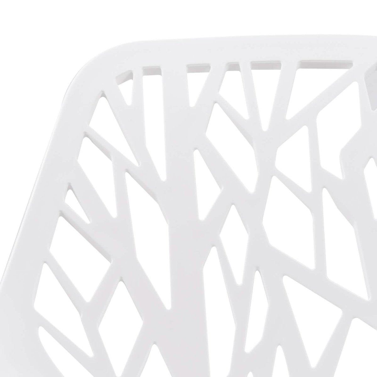 Asbury Polypropylene Dining Side Chair with Forest Cut-Out Design in Chrome White Dining Chair Leisuremod