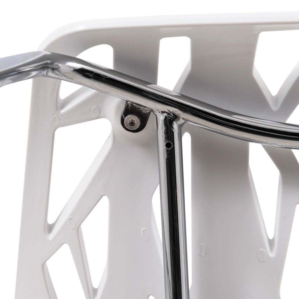 Asbury Polypropylene Dining Side Chair with Forest Cut-Out Design in Chrome White Dining Chair Leisuremod