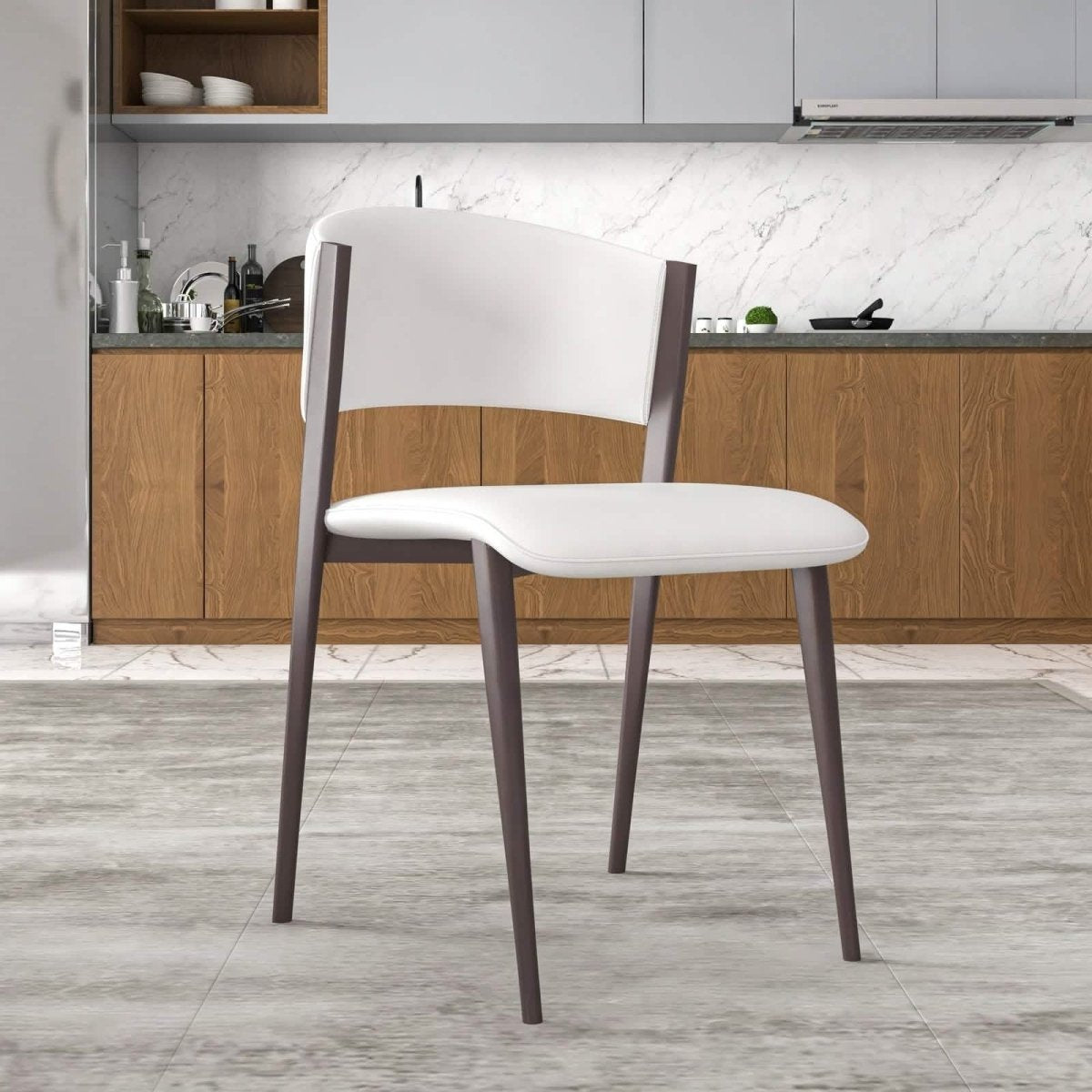 Aspen Dining Chairs Upholstered in Leather Kitchen Room Chairs with Metal Legs Olive Green Dining Chair Leisuremod