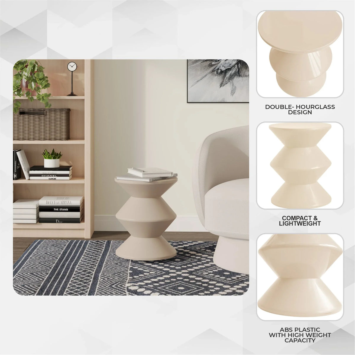 Aura Round Side Table in ABS Plastic With Contemporary Double-Hourglass Design - Elax Furniture