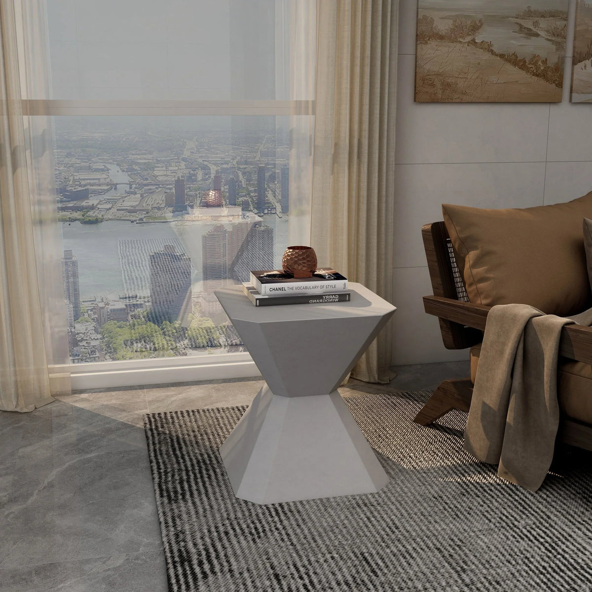 Azure Side Table Round Fiberstone Accent Table - Elax Furniture