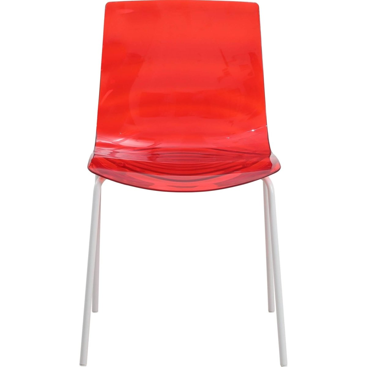 Astor Dining Chair Modern ABS Plastic Side Chair with Stainless-Steel Legs Transparent Red White Dining Chair Leisuremod