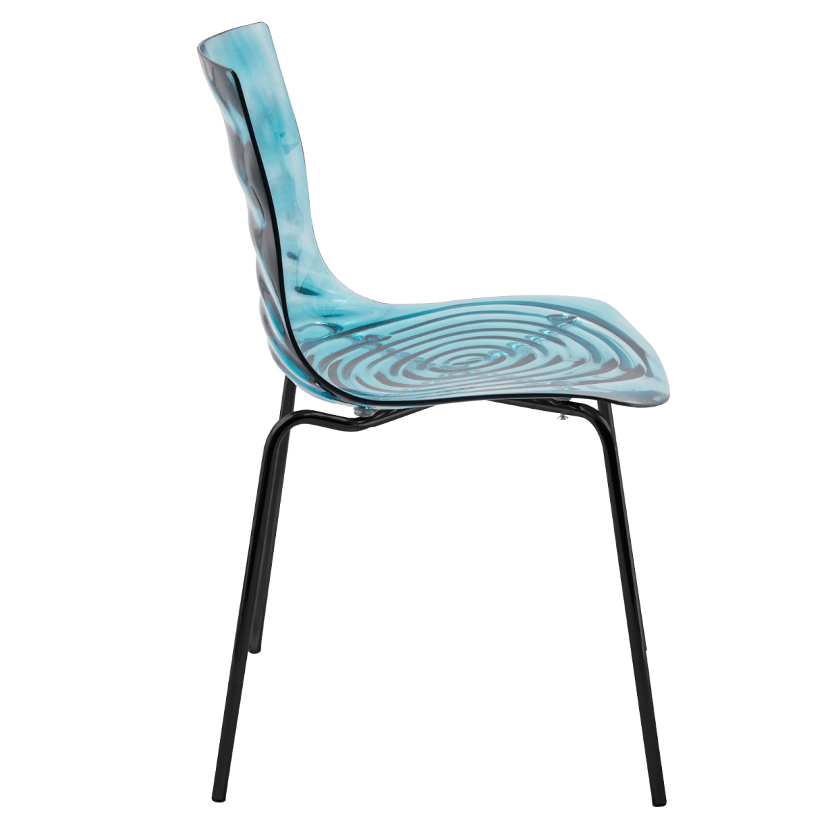 Astor Dining Chair Modern ABS Plastic Side Chair with Stainless-Steel Legs Transparent Blue Black Dining Chair Leisuremod