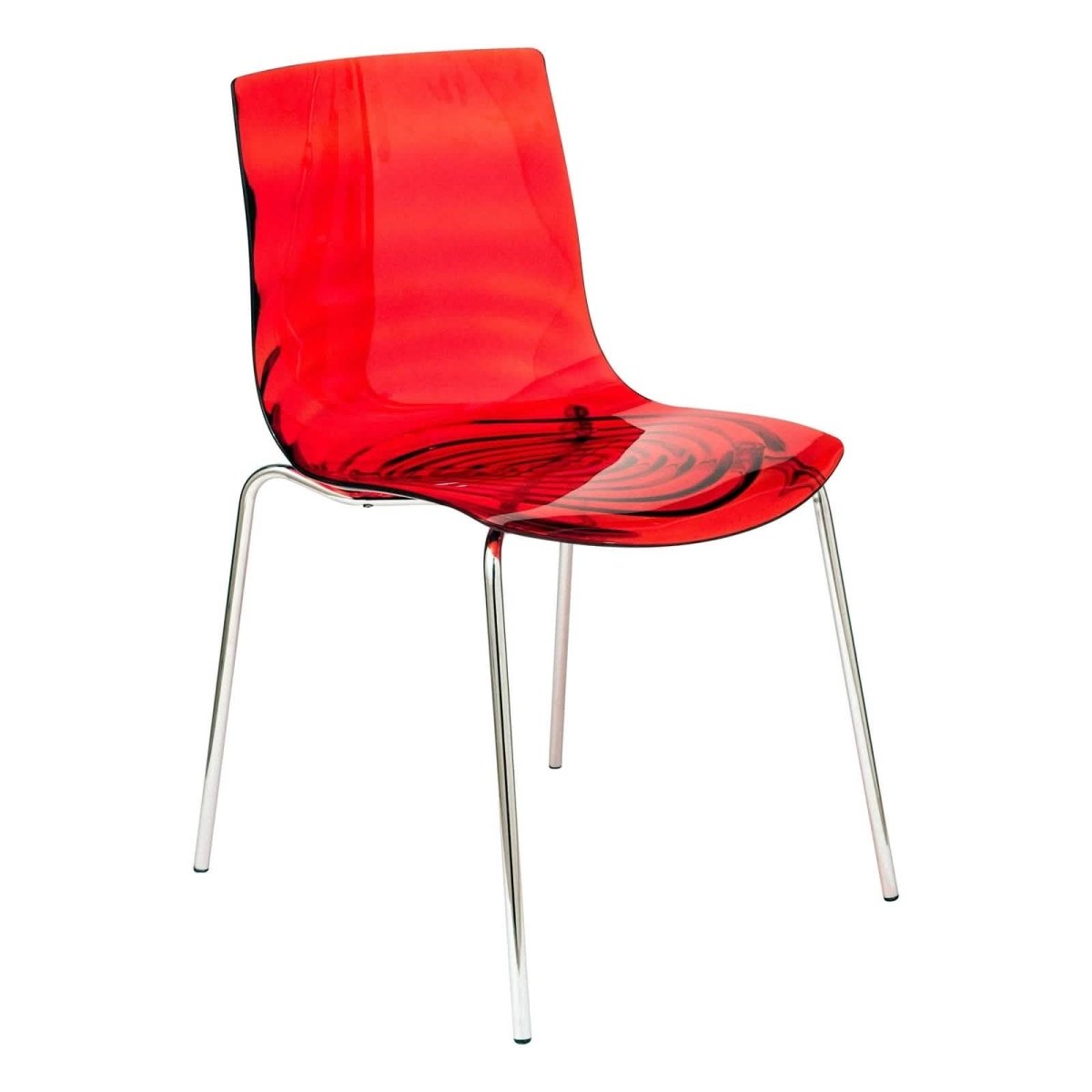 Astor Dining Chair Modern ABS Plastic Side Chair with Stainless-Steel Legs Transparent Red Chrome Dining Chair Leisuremod