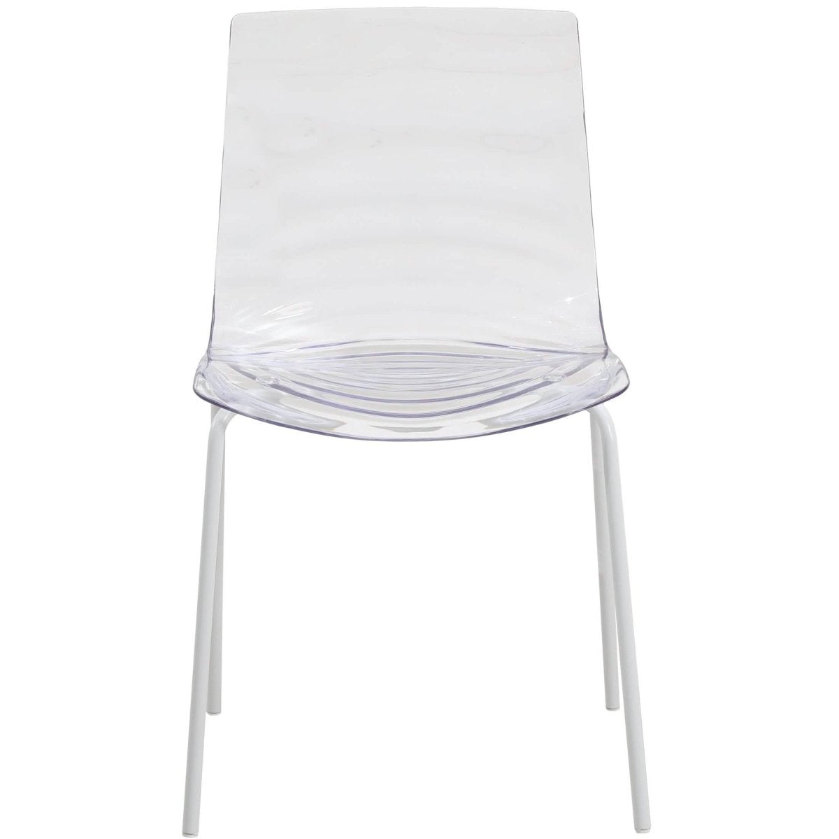 Astor Dining Chair Modern ABS Plastic Side Chair with Stainless-Steel Legs Clear White Dining Chair Leisuremod