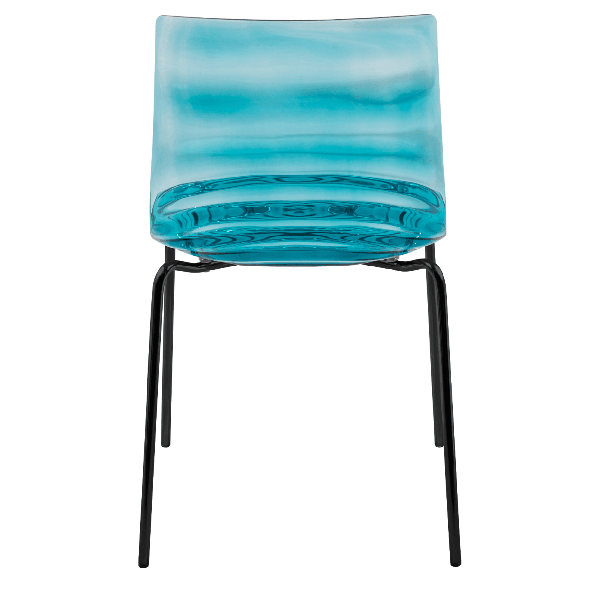 Astor Dining Chair Modern ABS Plastic Side Chair with Stainless-Steel Legs Transparent Blue Black Dining Chair Leisuremod