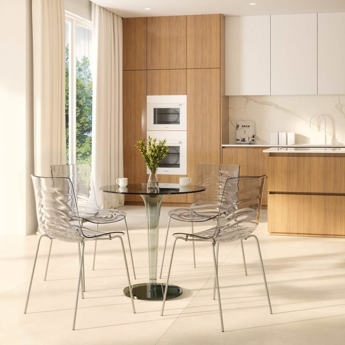 Astor Dining Chair Modern ABS Plastic Side Chair with Stainless-Steel Legs Clear Chrome Dining Chair Leisuremod