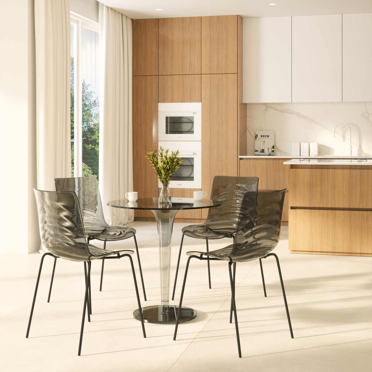 Astor Dining Chair Modern ABS Plastic Side Chair with Stainless-Steel Legs Transparent Black Black Dining Chair Leisuremod