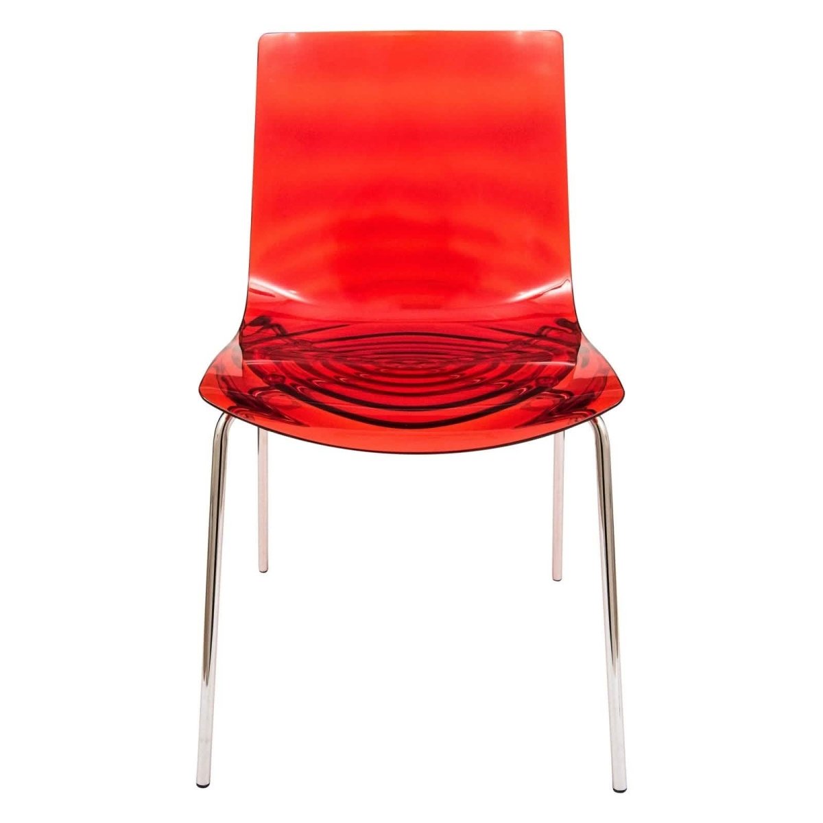 Astor Dining Chair Modern ABS Plastic Side Chair with Stainless-Steel Legs Transparent Red Chrome Dining Chair Leisuremod