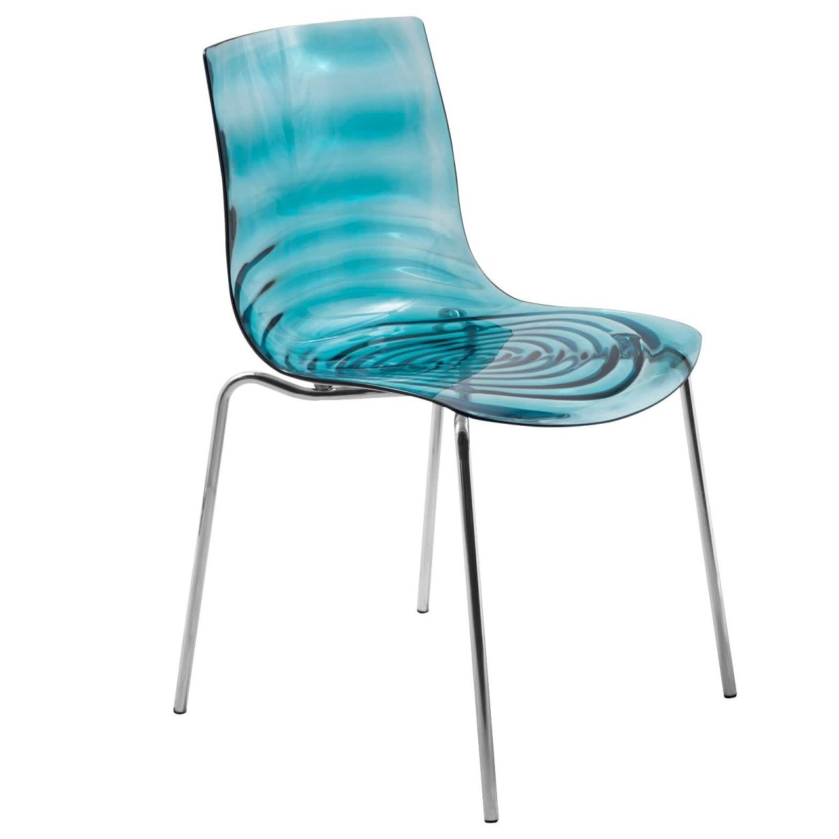 Astor Dining Chair Modern ABS Plastic Side Chair with Stainless-Steel Legs Transparent Blue Chrome Dining Chair Leisuremod