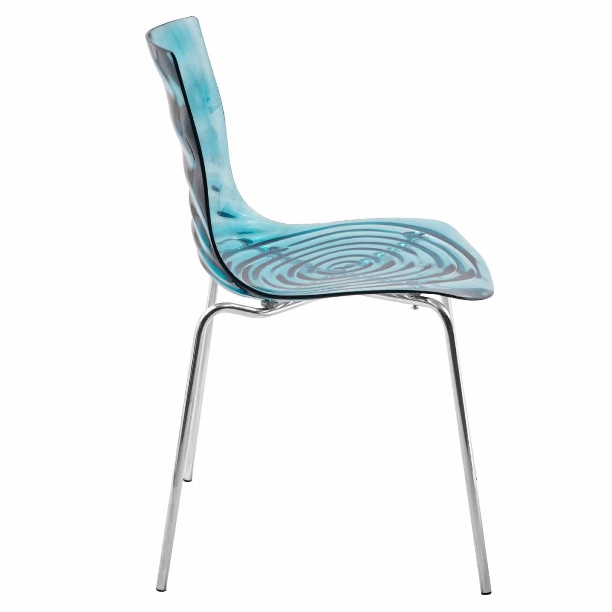 Astor Dining Chair Modern ABS Plastic Side Chair with Stainless-Steel Legs Transparent Blue Chrome Dining Chair Leisuremod